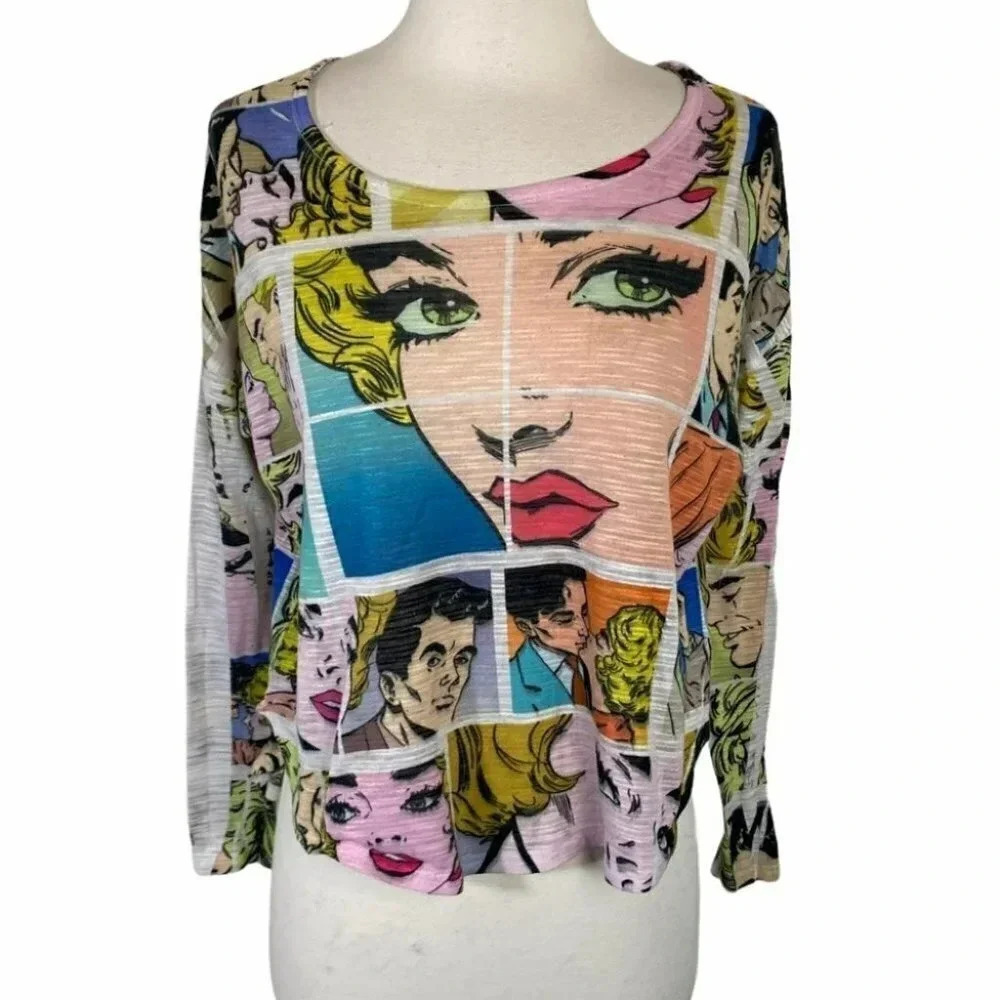Teenbell M pop art long sleeve‎ top Steampunk Art to Wear Colotful Y2K Retro
